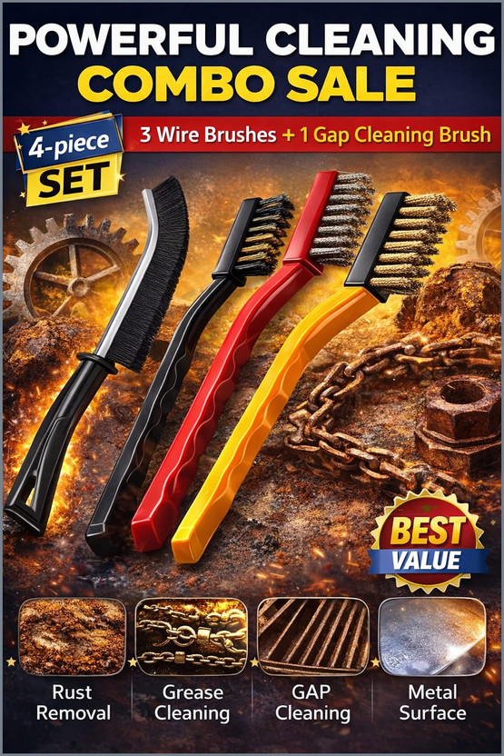 Kaworas Industrial Quality Wire Brush for Weld Slag and Thin Gap Tool for AC Vents Handle Scratch Brush(Pack of 4)