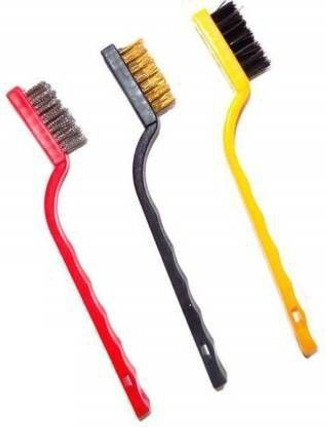 glanz Set of 3 Pc Mini Wire Brush, Household Cleaning Tool With Brass, Nylon, Stainless Steel Bristles | Ideal For Rust Removing, Gas Burner Cleaning, Stove Cleaning, Jewellery Cleaning, Metal Rust & Corrosion Removing, Slag, Paint Removing Handle Scratch Brush(Pack of 3)