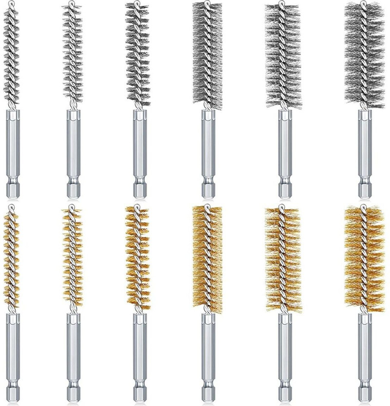 maycreate Wire Bore Brush Set 12Pcs Stainless Steel for Power Drill Cylinder Brush(Pack of 12)