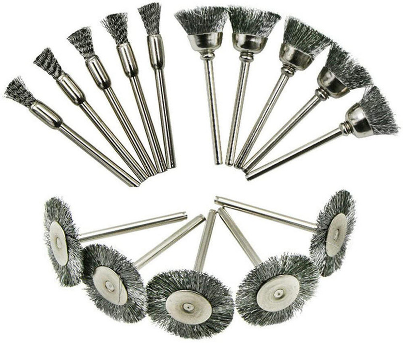 Flipkart A&S TOOLSHOP 15Pcs Wire Brushes Set,Steel Pen Brushes Set Kit Rotary Tool-1/8(3mm) Shank Wheel Brush(Pack of 3) - Flipkart Deal