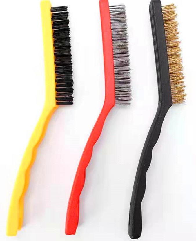 Nimbose Cleaning Brush Tool Kit, Brass, Nylon, Steel Bristles, Stove Cleaning Brushes Handle Scratch Brush(Pack of 3)