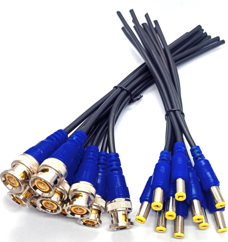 TAAPSEE (10pack) 5 Pieces BNC Cable (Blue) and 5 Pieces DC Power Male (Blue) Cables for Surveillance CCTV Camera Wire Connector(Blue, Pack of 10)