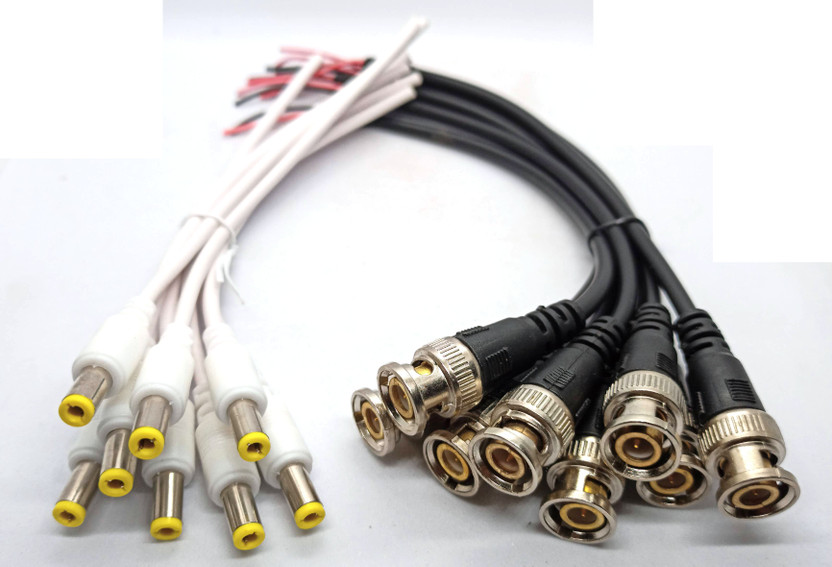 TAAPSEE (10pack) 5 Pieces BNC Cable (Black) and 5 Pieces DC Power Male (White) Cables for Surveillance CCTV Camera Wire Connector(Black, Pack of 10)