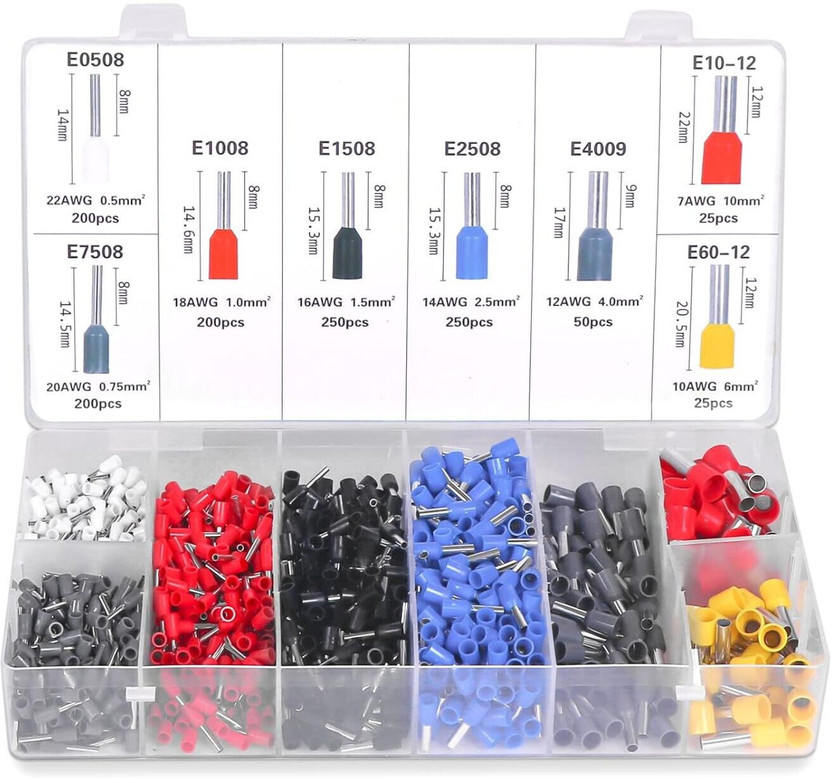 AQUABUCKET 1200 Pcs 0.5-10mm² Assorted Ferrule Connector End Terminal For Panel Wiring Ferrule Wire Connector(Multicolor, Pack of 1200)
