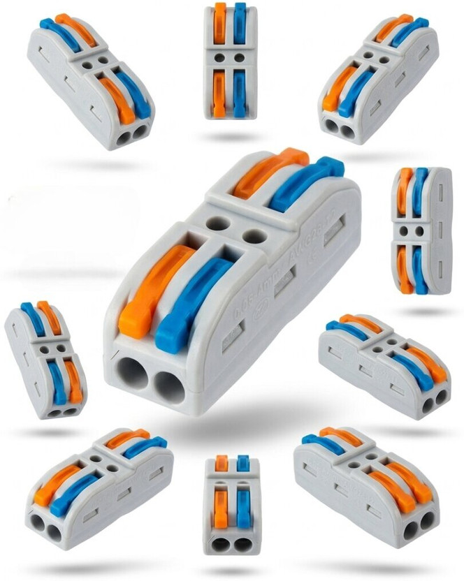 MOBDESK Lever Wire Connector 2 Pin Quick Cable Joint Terminal for Home Wiring Wire Connector Wire Connector(Multicolor, Pack of 10)
