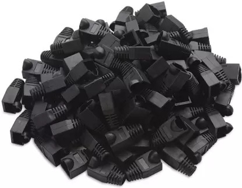 xenee 150 Pieces Cat5E Cat6 Rj45 Plugs Strain Relief Socket Boots Connector Silicone Cap Wireless Wire Connector(Black, Pack of 150)