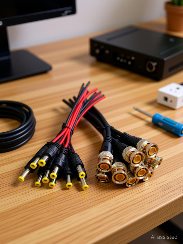 TAAPSEE (10pack) 5 Pcs BNC Cable (Black) and 5 Pcs DC Power Male (Red-Black) Cables for Surveillance CCTV Camera Wire Connector(Black, Pack of 10)