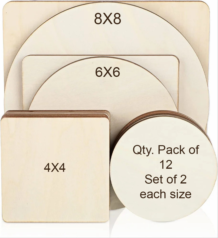 AUREWOOD 8X8-6X6-4X4-12PIC-CIRCLE & SQUARE MDF BORD Ash Wood Veneer(20 cm x 20 cm)