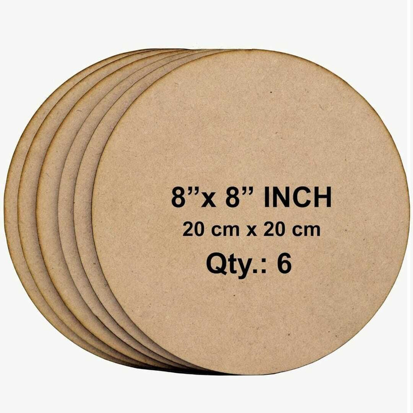 NIDHIKA 8 Inch Round Circle MDF 2.5mm Pack Of 6 MDF Board for Art and Craft Painting Pine Wood Veneer(20 cm x 20 cm)