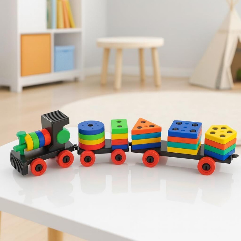 VrajVilla Blocks Puzzle Geometric Train Early Learning Educational Toy(Multicolor)