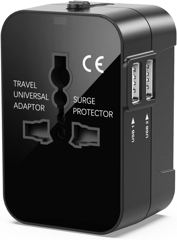 Jihaan 2024 Dual USB Travel Adapter Worldwide All in One International Universal Power Worldwide Adaptor(Black)