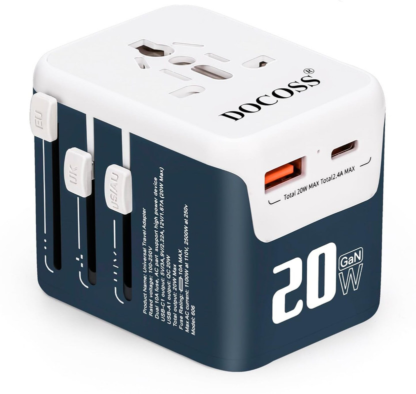 Easy eBuy Fast Charging Universal Travel Adapter,All-in-One Adapter TypeC,QC 3.0,W/3.1A Worldwide Adaptor(Blue)