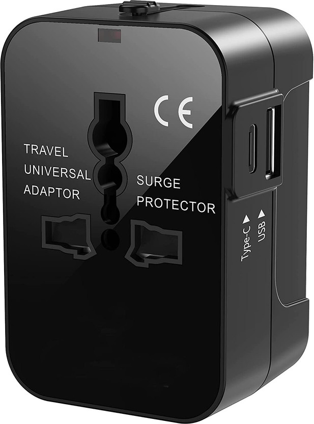 Speeqo Universal Travel Adapter 12W Type C+USB A-International Charger for US/UK/EU Worldwide Adaptor(Black)