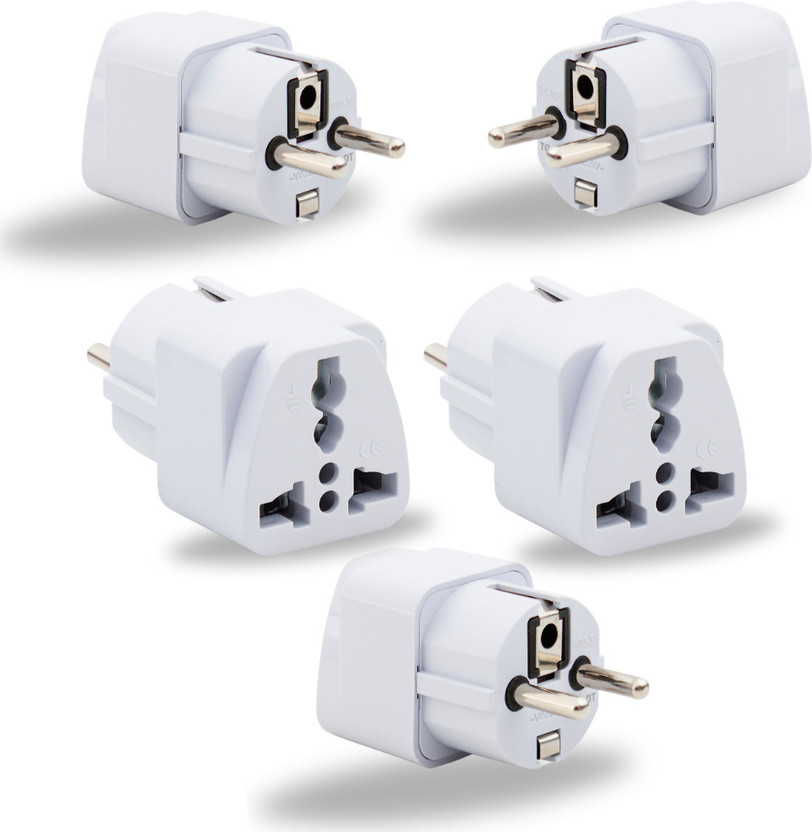 HI-PLASST HI-PLASST (Pack of 5) Germany Schuko Plug India to Europe, 2pin to 3pin Converter Adapter Worldwide Adaptor(White) - Flipkart Deal
