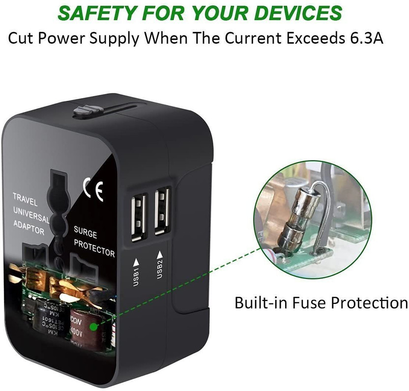 Jihaan International Universal Worldwide Travel Adapter,All in One Universal Power Wall Charger AC Power Plug Adapter(Black) Worldwide Adaptor(Black)