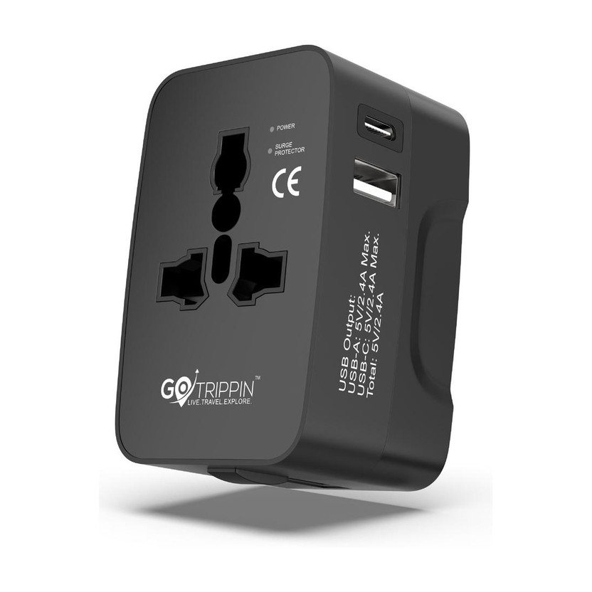 Gotrippin Universal Travel Adapter 12W-Type C+USB A-International Charger for US/UK/EU Worldwide Adaptor(Black)