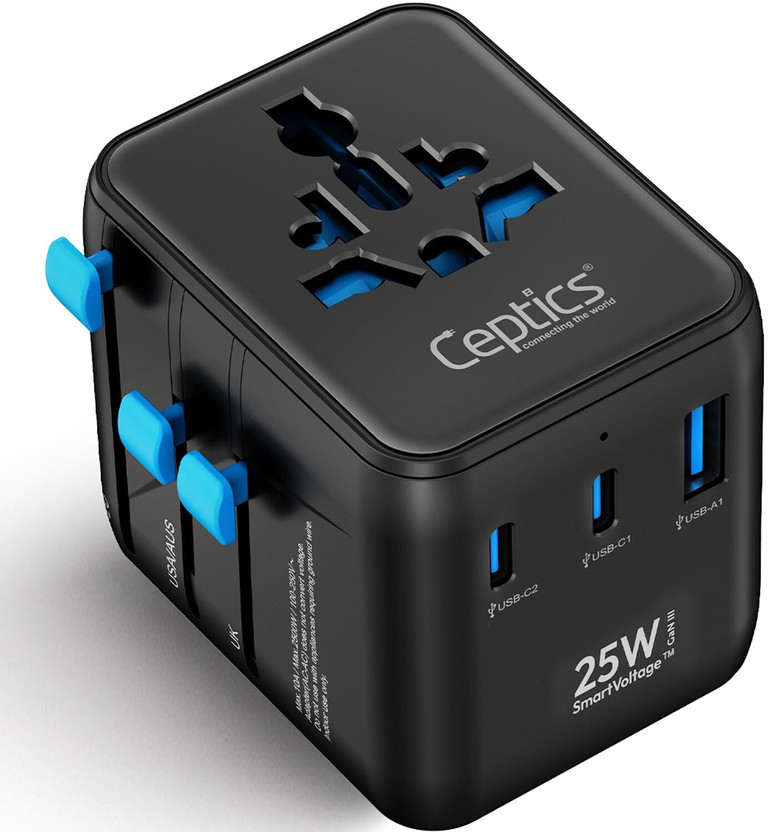 Ceptics Universal Travel Adapter Worldwide Adaptor(Black)