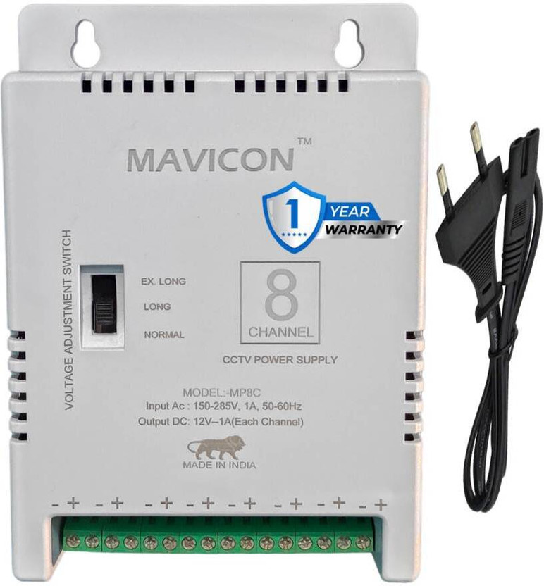 MAVICON MAVICON  TV-out Cable 8 channel smps for cctv camera power supply multiport 12V 10a for 8 cctv camera(White, For Camera, 1 m) - Flipkart Deal