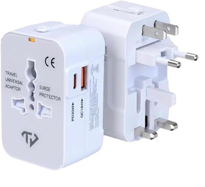 True Desire International Travel Adapter|PD22.5W GaN Charger|1 USB-A & 1 Type C Ports Worldwide Adaptor(White)