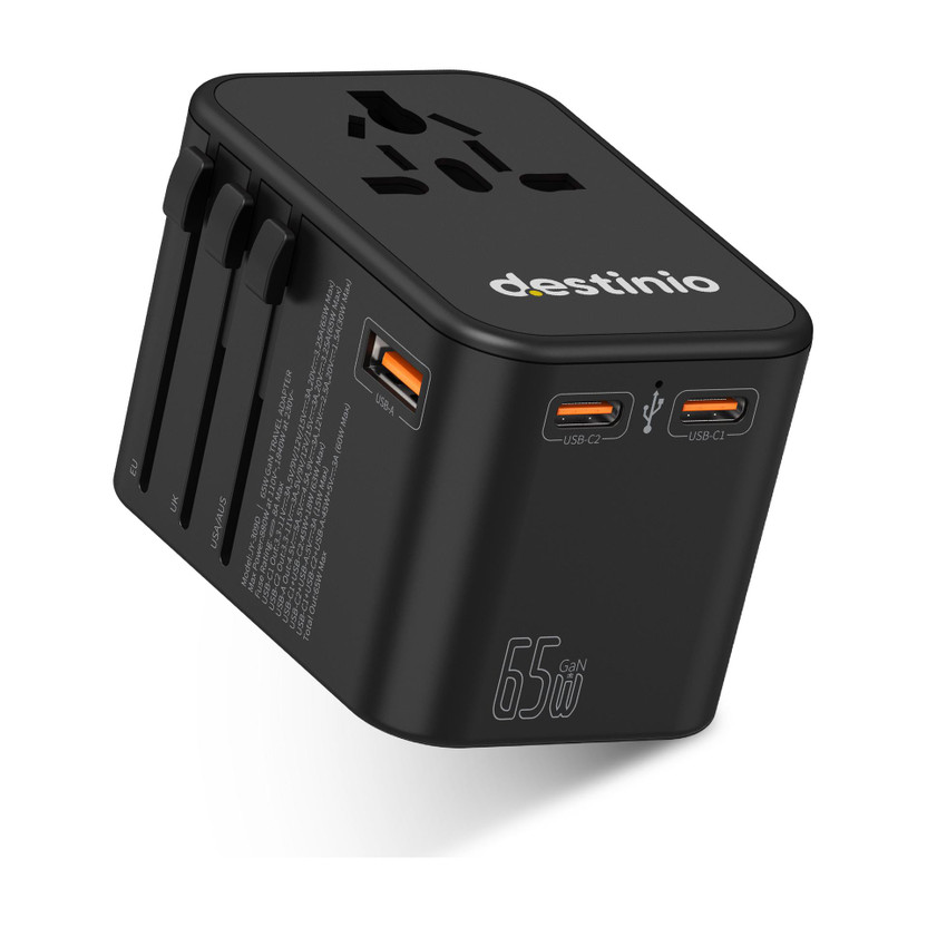 Destinio Destinio Universal Travel Adapter - Type C 65W GAN - Fast Charging 2 x Type C, 1 x USB Worldwide Adaptor(Black) - Flipkart Deal