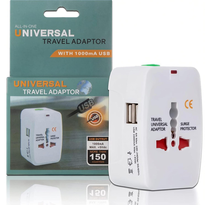 VARNIRAJ IMPORT & EXPORT Universal All in One Worldwide Adapter Power Converters with Dual USB Worldwide Adaptor(White)