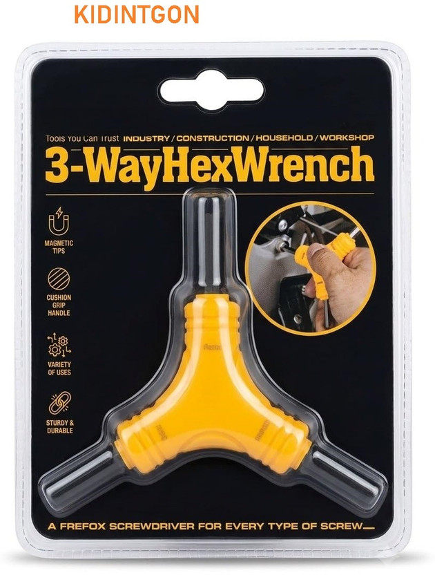 KIDINGTON 3 Way Screwdriver Hex Wrench Magnetic Tip Heavy Duty Hand Tool 3 Way Hex Screwdriver Magnetic Wrench Hand Tool for Home Workshop Double Sided Star Box Wrench(Pack of 1)