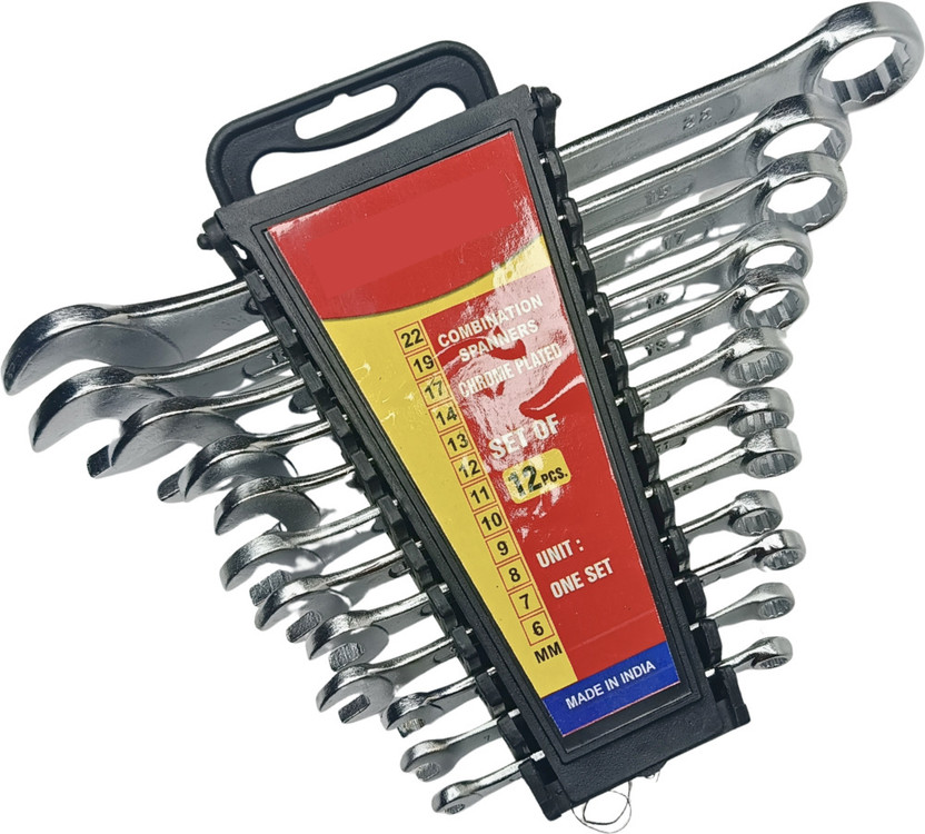 Sarovar Sarovar Premium Ring & Open End Spanner Combination Set – 6mm to 22mm Durable Tools Durable Ring & Open-End Spanner Set 6-22mm – Professional Mechanic Tools Double Sided Combination Wrench(Pack of 12) - Flipkart Deal