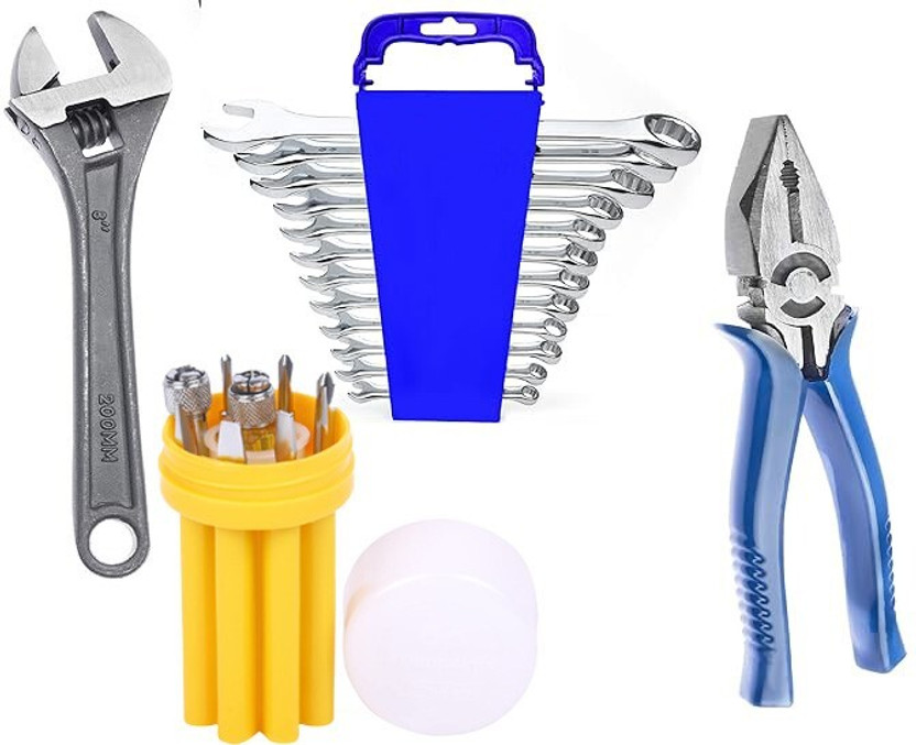 Exotic Arcade 23 Pcs Tool Kit - 8" Plier | 8" Adjustable Wrench | 9 Pcs Screwdriver Kit | 12 Pcs Combination Spanner ( 6-22 MM ) || Double Sided Combination Wrench(Pack of 23)