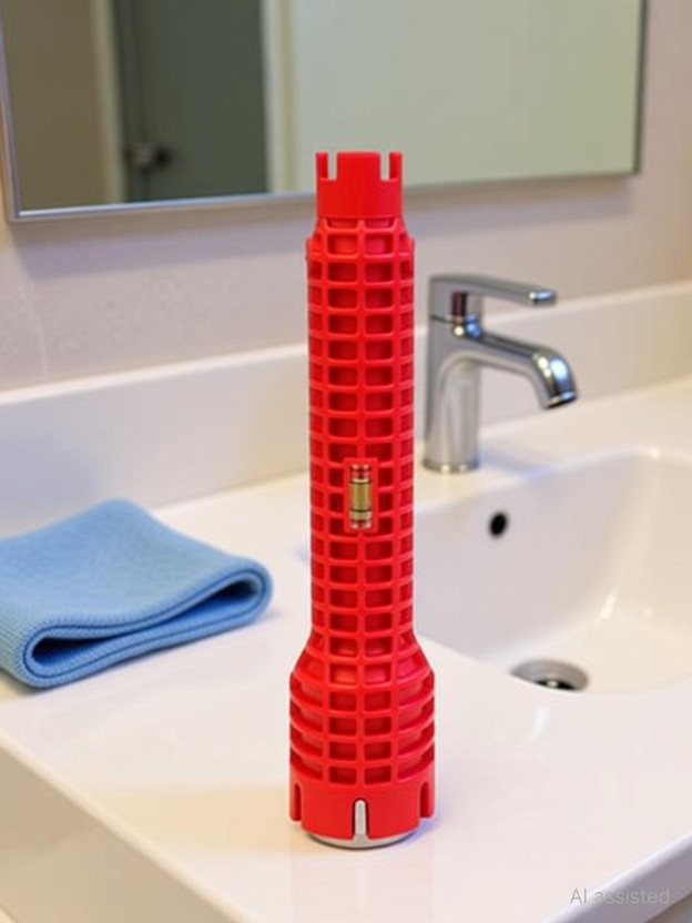 PKT Faucet and Sink Installer, 5 in 1 Multi-purpose Wrench Plumbing Tool for Toilet Bowl Basin Installation, Red Single Sided Pipe Wrench(Pack of 1)