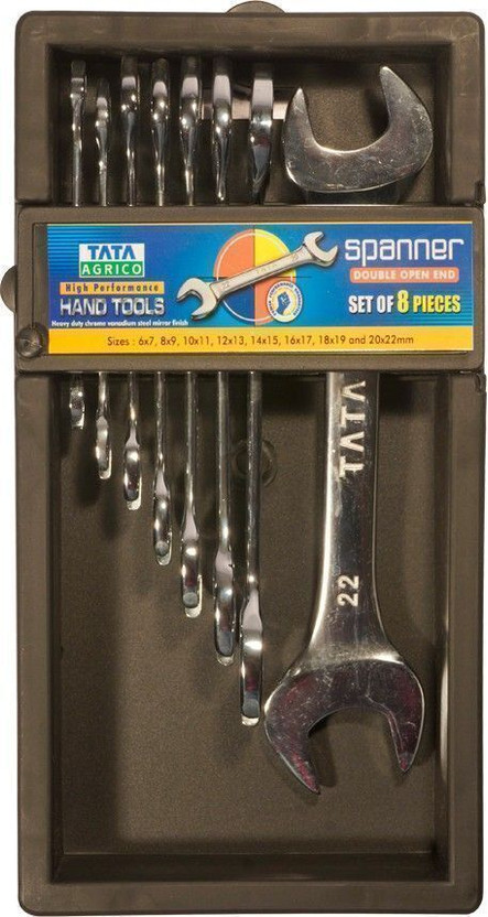 TATA AGRICO SPD015 Double Open End Spanner Set 6-22mm Heavy Duty Chrome Tool Kit Double Sided Open End Wrench(Pack of 1)