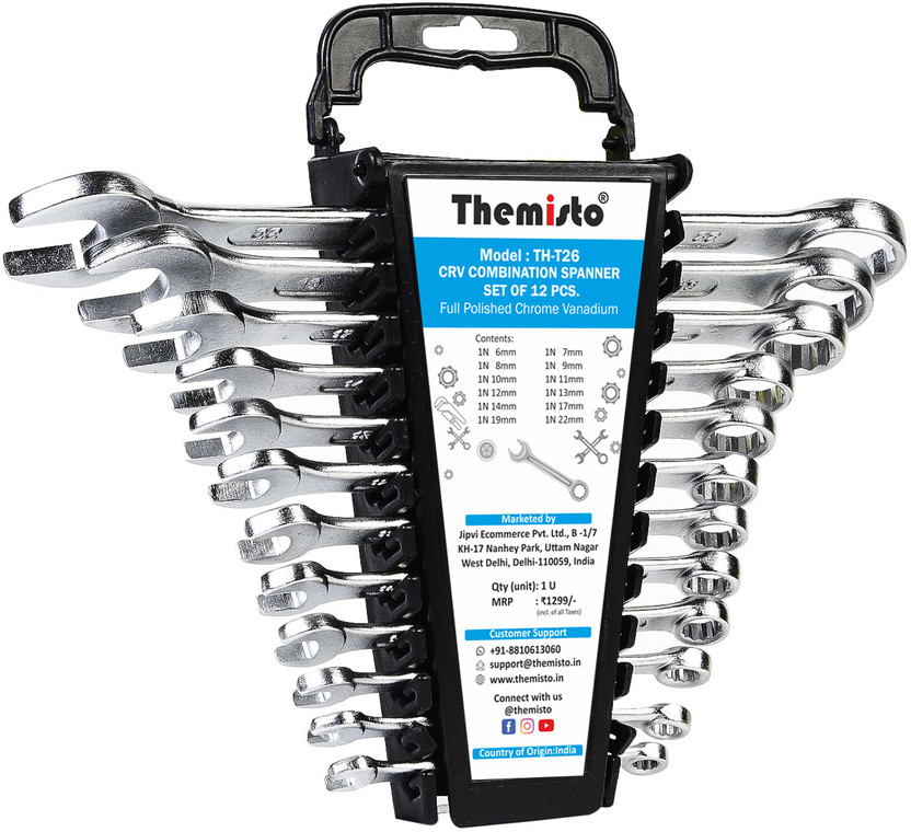 tHemiStO tHemiStO TH-T26 Open Jaw and Ring Spanners CRV Double Sided Combination Wrench(Pack of 12) - Flipkart Deal