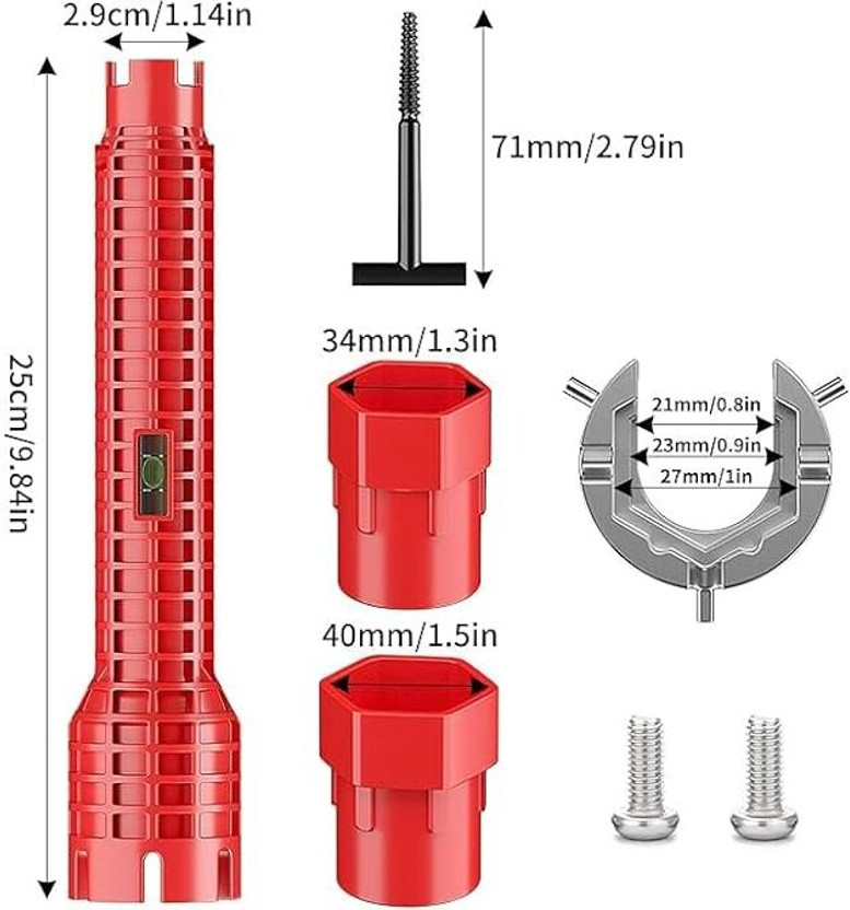 NITYA 8 in 1 Sink Multi-Water Pipe Wrench, Faucet & Sink Tap Spanner Kitchen Bathroom Plumbing Repair Faucet Wrench Sink Installer Tool (Red) Single Sided Pipe Wrench(Pack of 1)