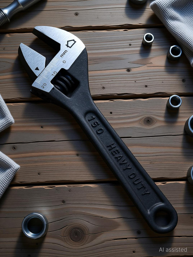 NORDPIT Adjustable Wrench 8 inch | 205mm Steel Spanner Wrench | Wrench for All Nut Sizes | Rust-Proof Black Phosphate Coating | Single Sided Open End Wrench(Pack of 1)