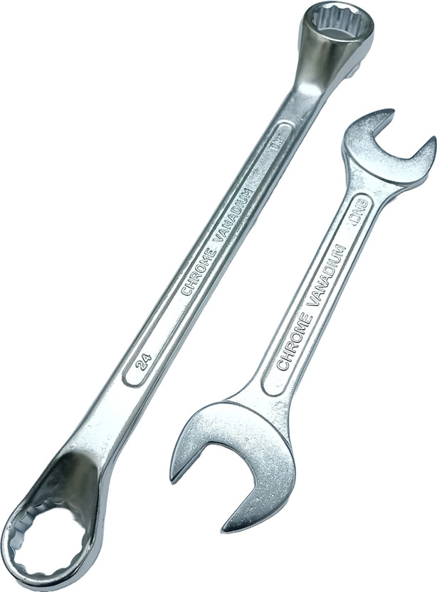 4MECH 24x27 mm Ring + DOE Spanners Heavy Duty Hardened Material Chrome Vanadium Steel Double Sided Speciality(Pack of 2)