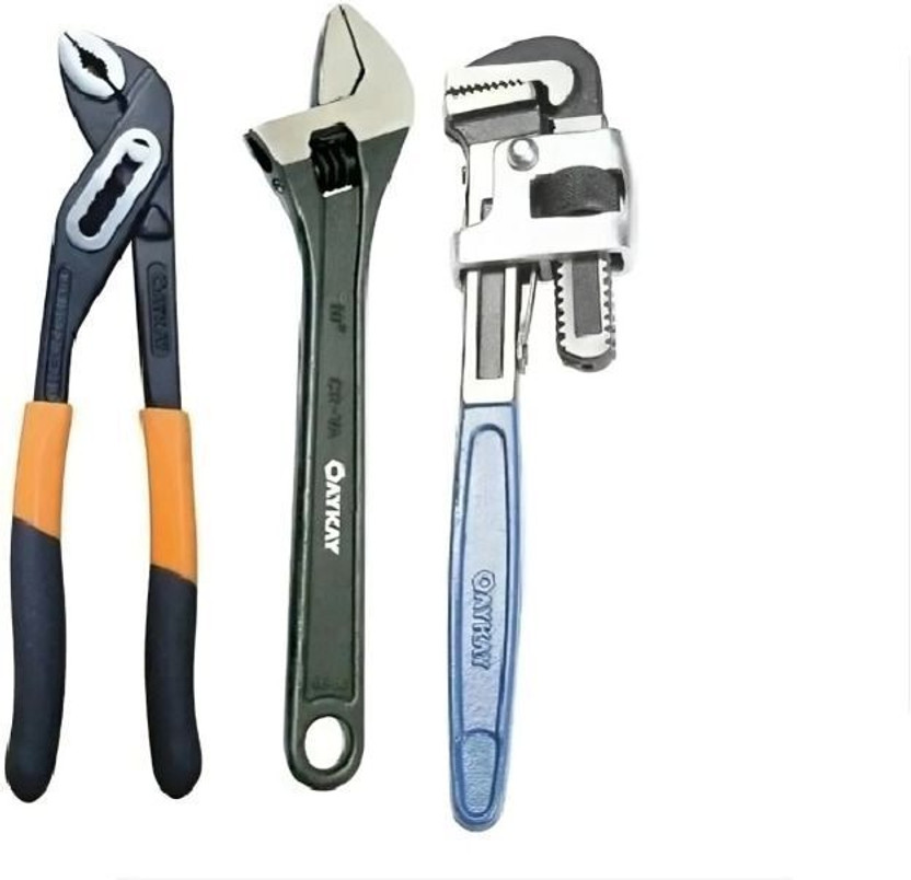 Oaykay Oaykay 211 Series Combo Hand Tool Kit Single Sided Pipe Wrench(Pack of 3) - Flipkart Deal