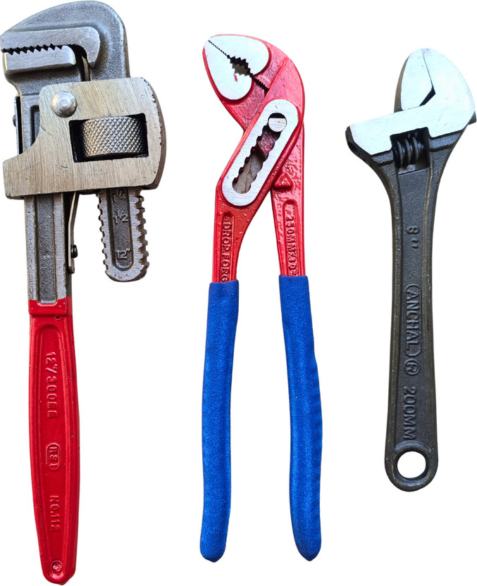 TOVILLA Heavy Duty 12 IN Pipe Wrench, 10 IN Monkey Plier, 8 IN Wrench, Plumbing Tool, Hand Tool Kit(3 Tools)