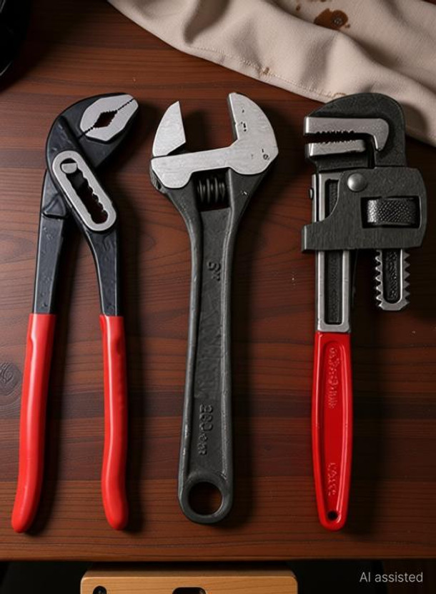 WhiteArcade Set Of 3 Plumbing Tools(10" Water Pumplier, 10" PipeWrench, 8" AdjustableWrench) || Heavy Duty Hand Tool Kit || Single Sided Pipe Wrench(Pack of 3)