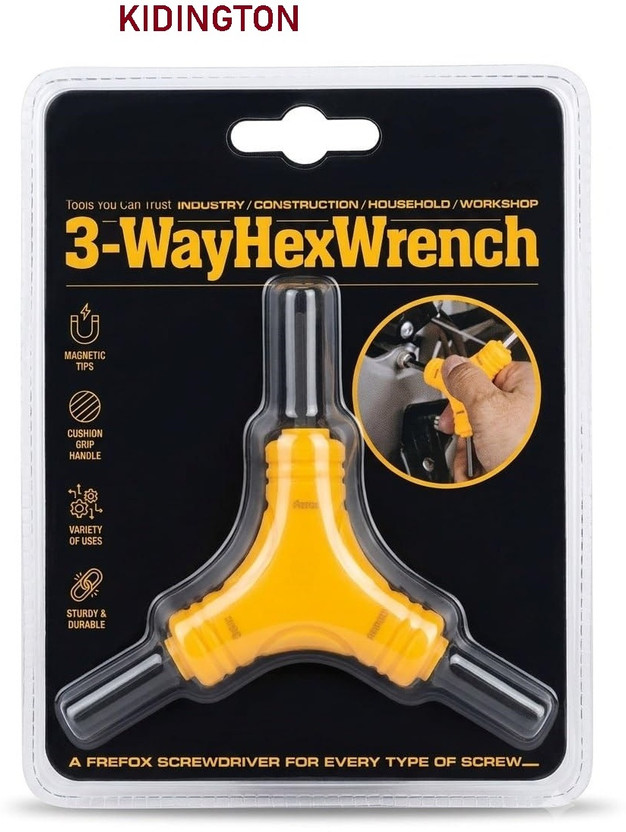 KIDINGTON Multi Purpose 3 Way Screwdriver Hex Wrench Magnetic Tip Tool 3 Way Hex Screwdriver Magnetic Wrench Hand Tool for Home Workshop Double Sided Star Box Wrench(Pack of 1)