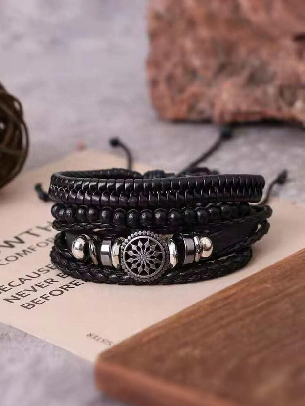 Rajwanti Rajwanti Collection Black Stylish Leather Bracelet for Men, Genuine Wristband For Men, Boys Bracelet Men(Black, Pack of 1) - Flipkart Deal