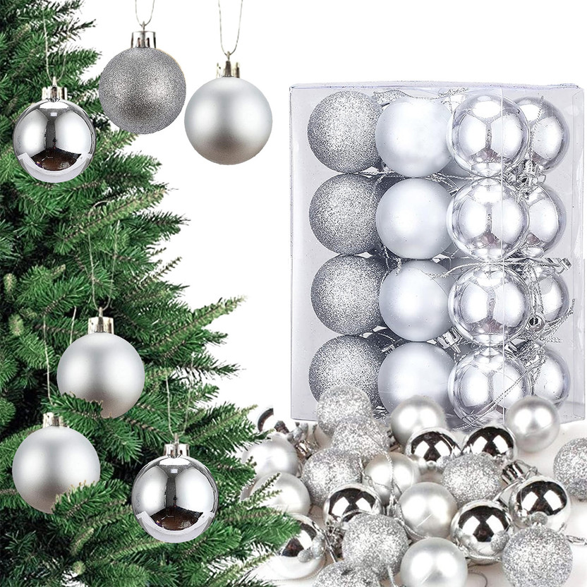 Ascension Ascension Christmas Tree Decoration Silver Balls Ornament Hanging Xmas Tree Décor Balls Pack of 24 - Flipkart Deal