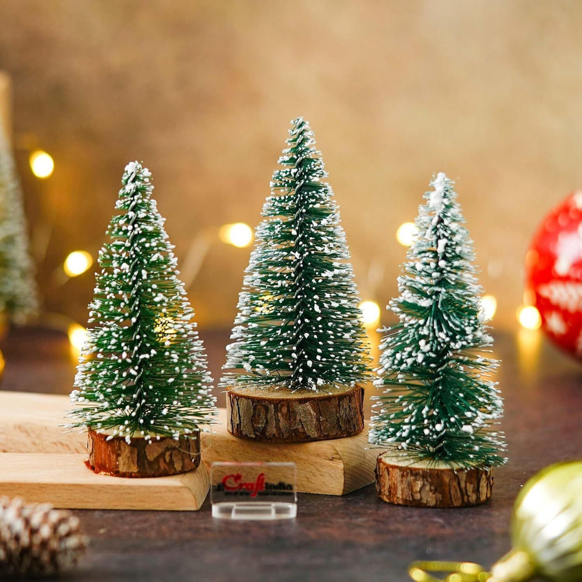 manrish manrish Artificial Green Mini Snow Christmas Trees Decoration for Christmas Miniature Christmas Tree Pack of 3 - Flipkart Deal