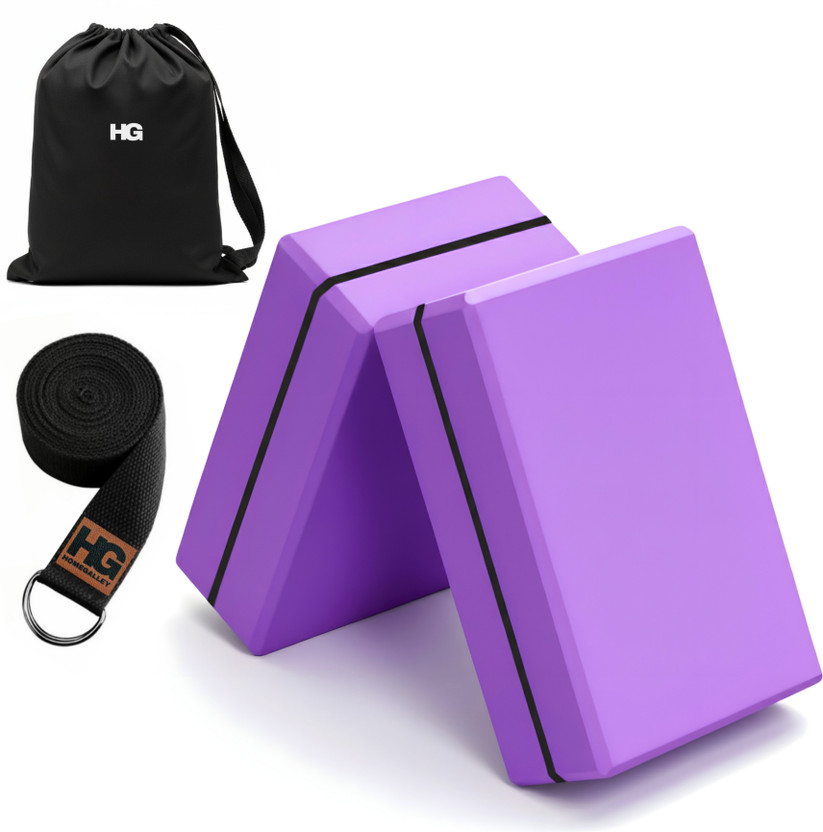 HOMEGALLEY Yoga Blocks Set of 2 with Belt for Exercise EVA Foam Blocks for Pilates Bricks Yoga Blocks(Purple Pack of 2)