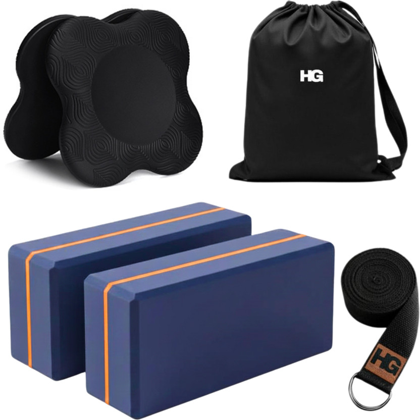 HOMEGALLEY Yoga Blocks with Knee Cushion Pad & Yoga Strap Yoga Blocks(Blue Pack of 2)