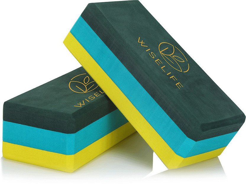 Wiselife Blue Grey Pro Yoga Blocks | Yoga Bricks (Pack , Regular Size) TPE Yoga Blocks(Green, Yellow, Blue Pack of 3)
