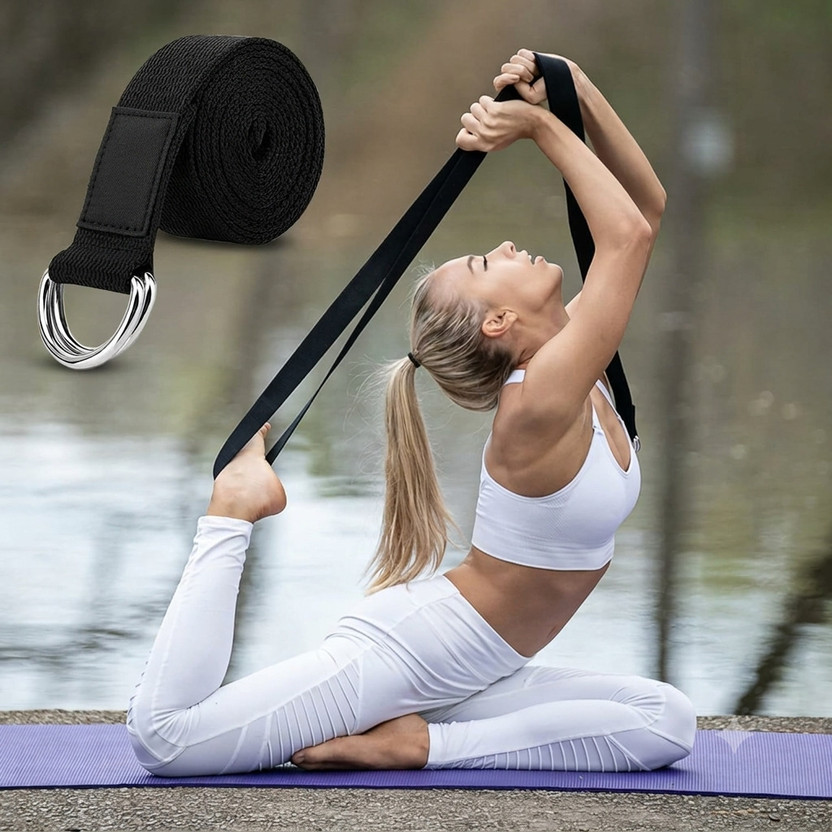 BOLDIT Yoga Belt For Women & Men For Stretching Yoga Strap For Exercise & Workout Cotton Yoga Strap(Black)
