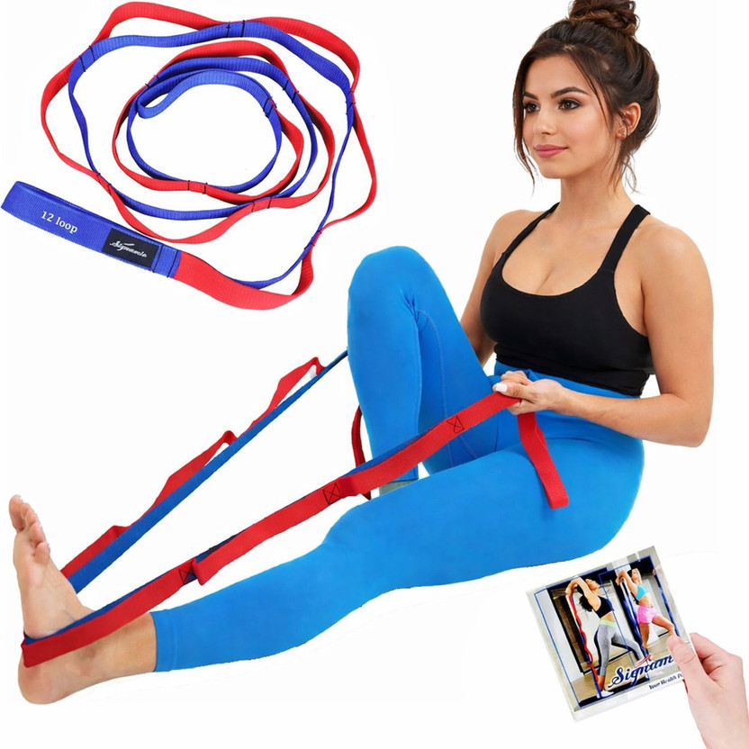Signamio 12 loop Yoga Belt Extra Safe Adjustable, Durable Delicate Texture Fitness -Yoga Cotton Yoga Strap(Red, Blue)