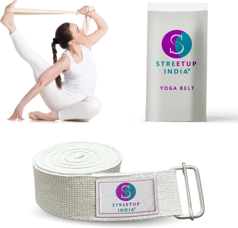 streetup india Yoga Belt 9 Feet Long For Stretching, Yoga, Pilates, Physical Therapy Cotton Yoga Strap(White)