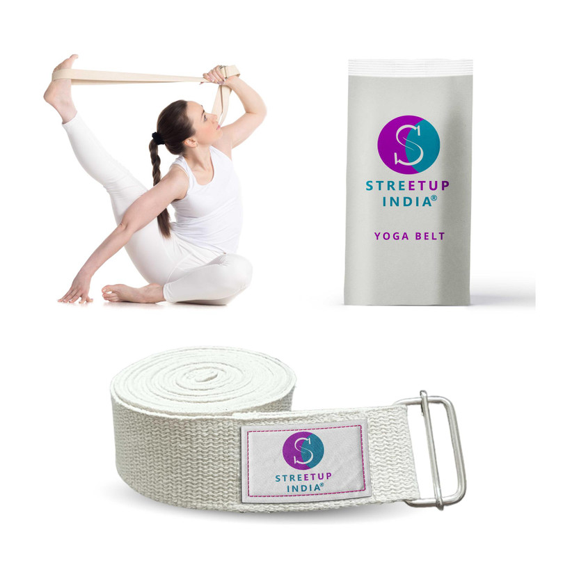 streetup india Yoga Belt 9 Feet Long For Stretching, Yoga, Pilates, Physical Therapy Cotton Yoga Strap(White)