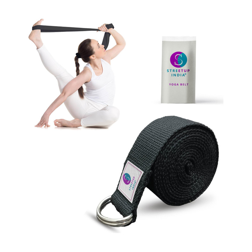streetup india Yoga Belt 9 Feet Long For Stretching, Yoga, Pilates, Physical Therapy Cotton Yoga Strap(Black)