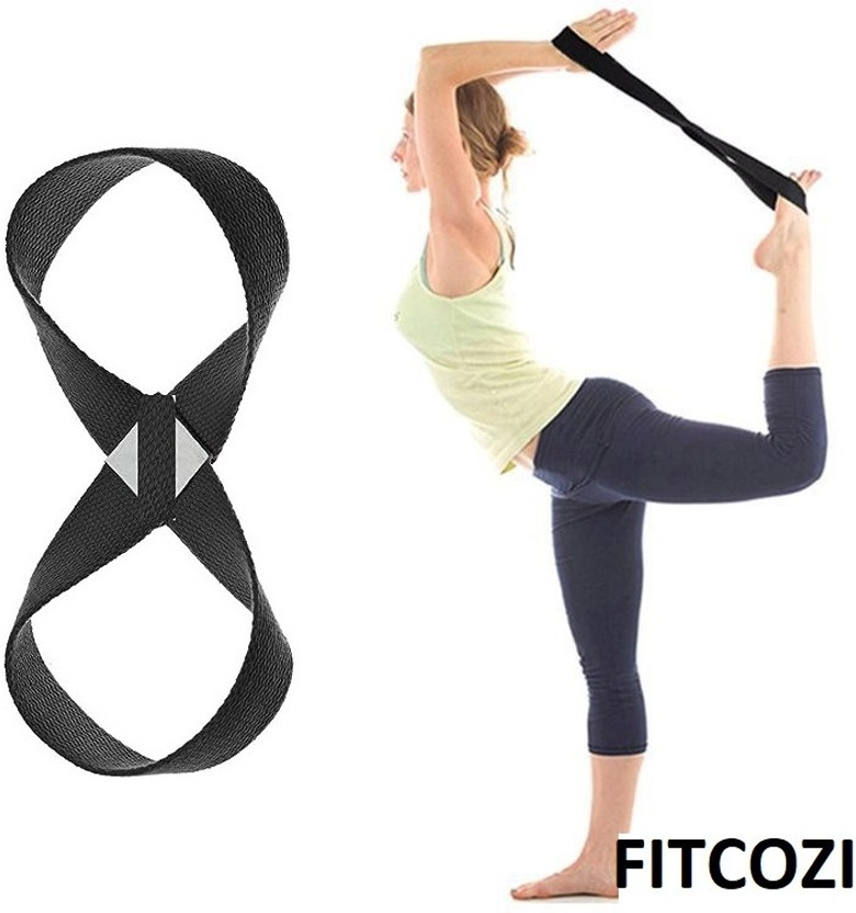 Fitcozi Yoga 8 Shape Strap for Men and Women For exercise and Yoga Poses Cotton Yoga Strap(Black)